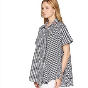 NWT Vince Camuto Embroidered Gingham Button Up Top